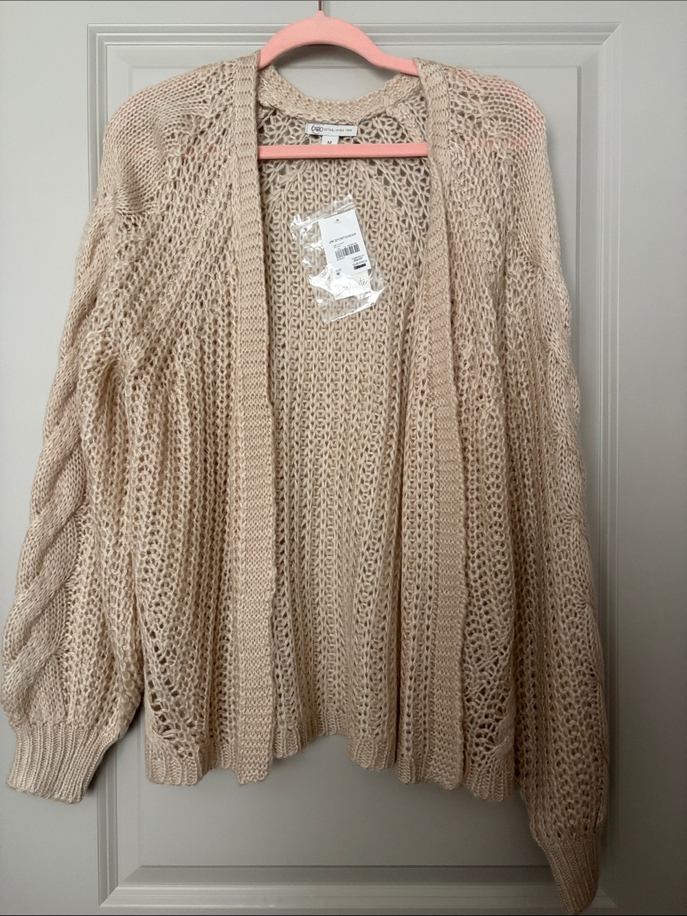 Cato Open-Front Chunky Knit Cardigan - Beige